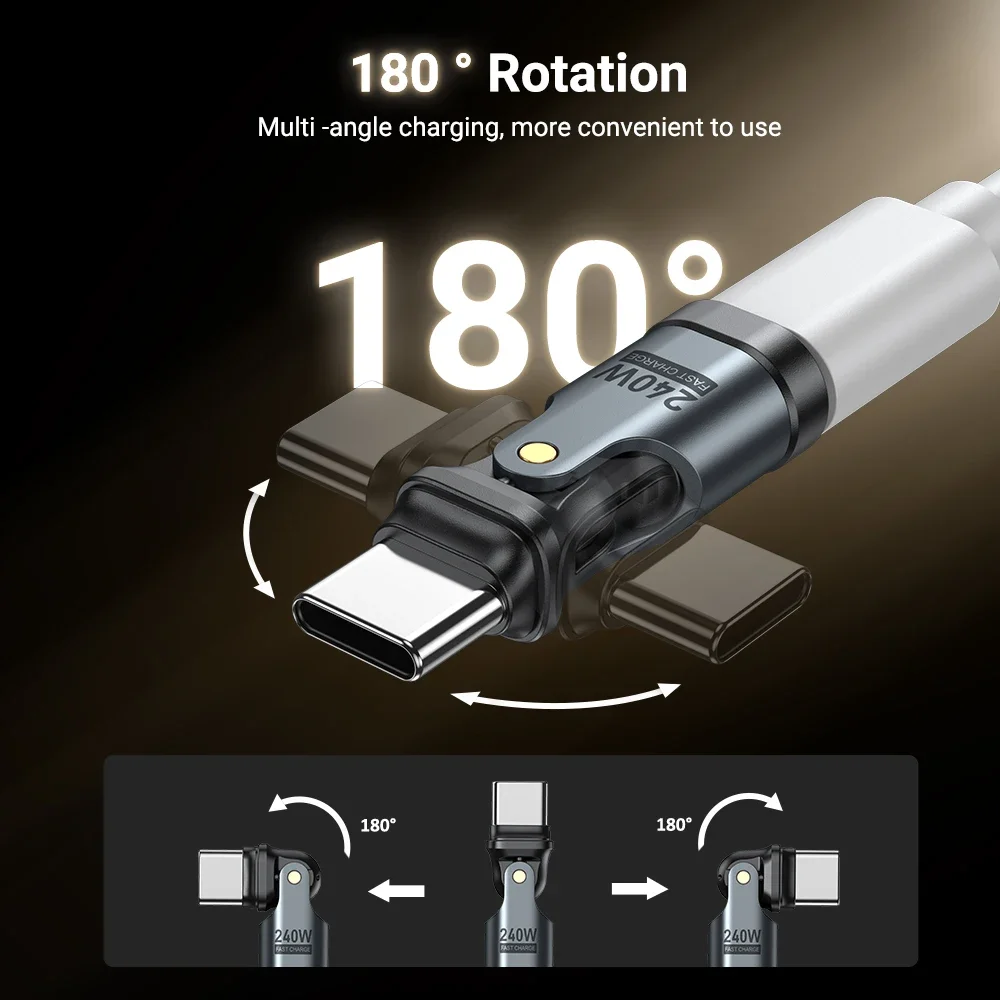 Адаптер AUFU 5A USB-C к OTG Type-C 240 Вт 180 ° Кабель-переходник для быстрой зарядки типа C