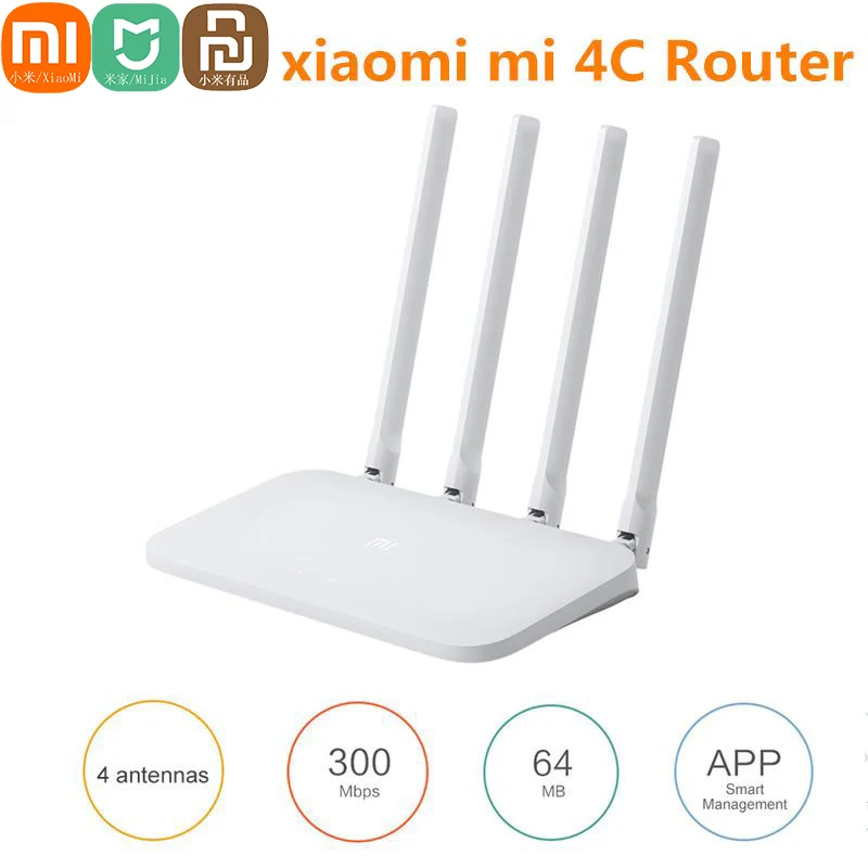 

Original Xiaomi Mi WIFI Router 4C 64 RAM 300Mbps 2.4G 802.11 b/g/n 4 Antennas Band Wireless Routers WiFi Repeater Mi APP Control