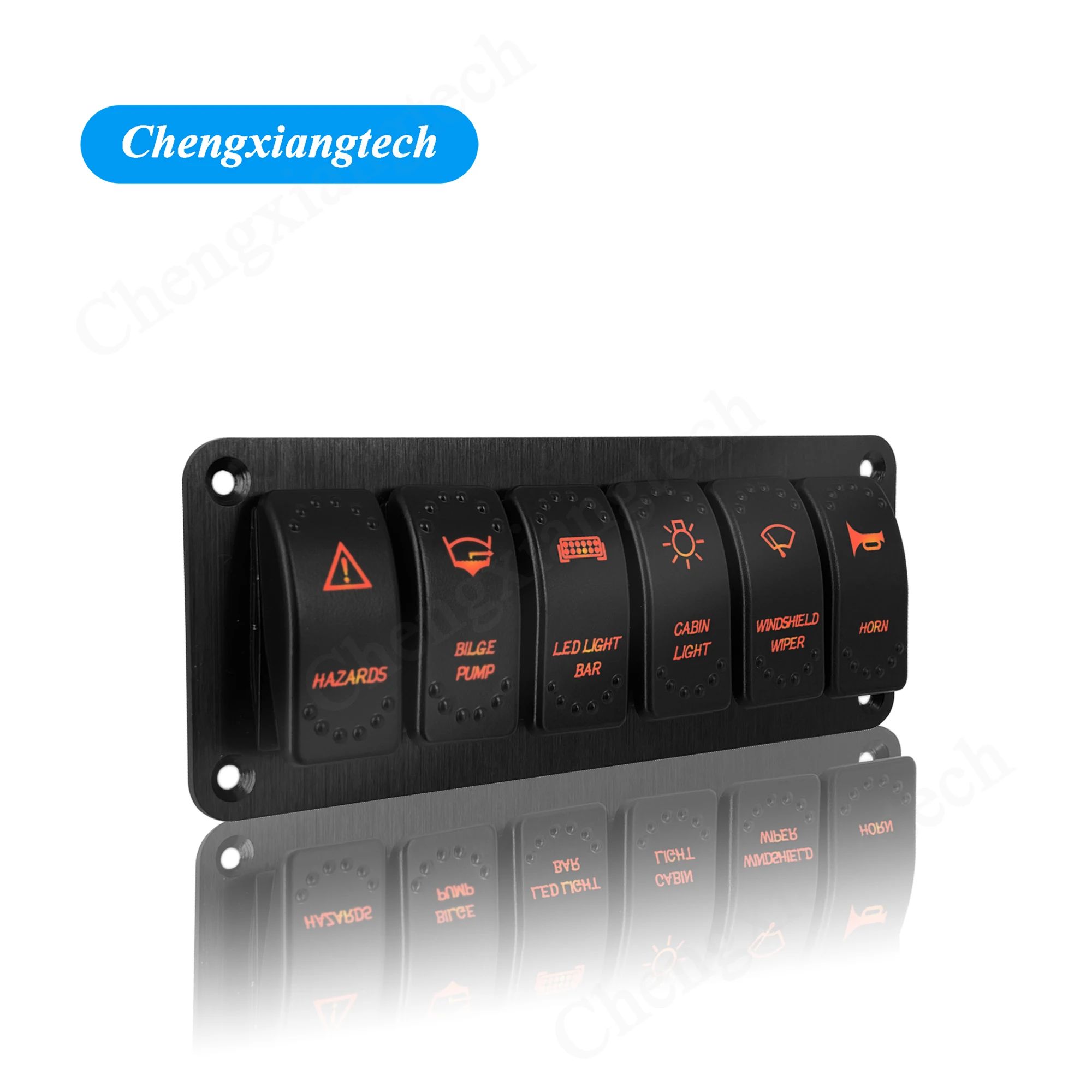 

Customize 6 Gang Rocker Switch Panel 12V 20A Orange Led Waterproof IP68 67 Logos for Truck Car UTV Off Road Marine…