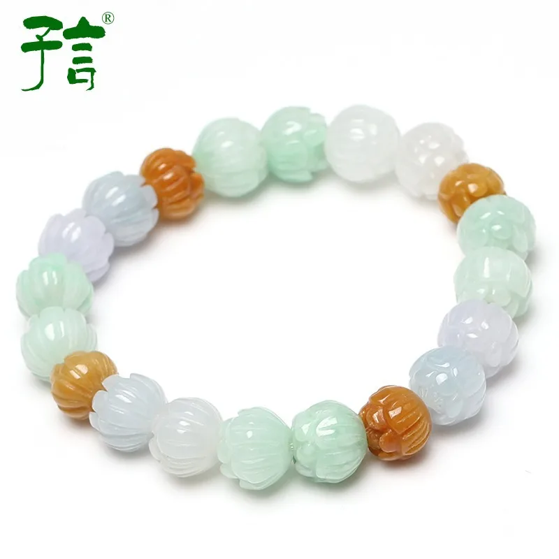 

Натуральный нефритовый Изумрудный трехцветный бусины «Лотос» браслет женские регулируемые подвески искусственная рукоятка