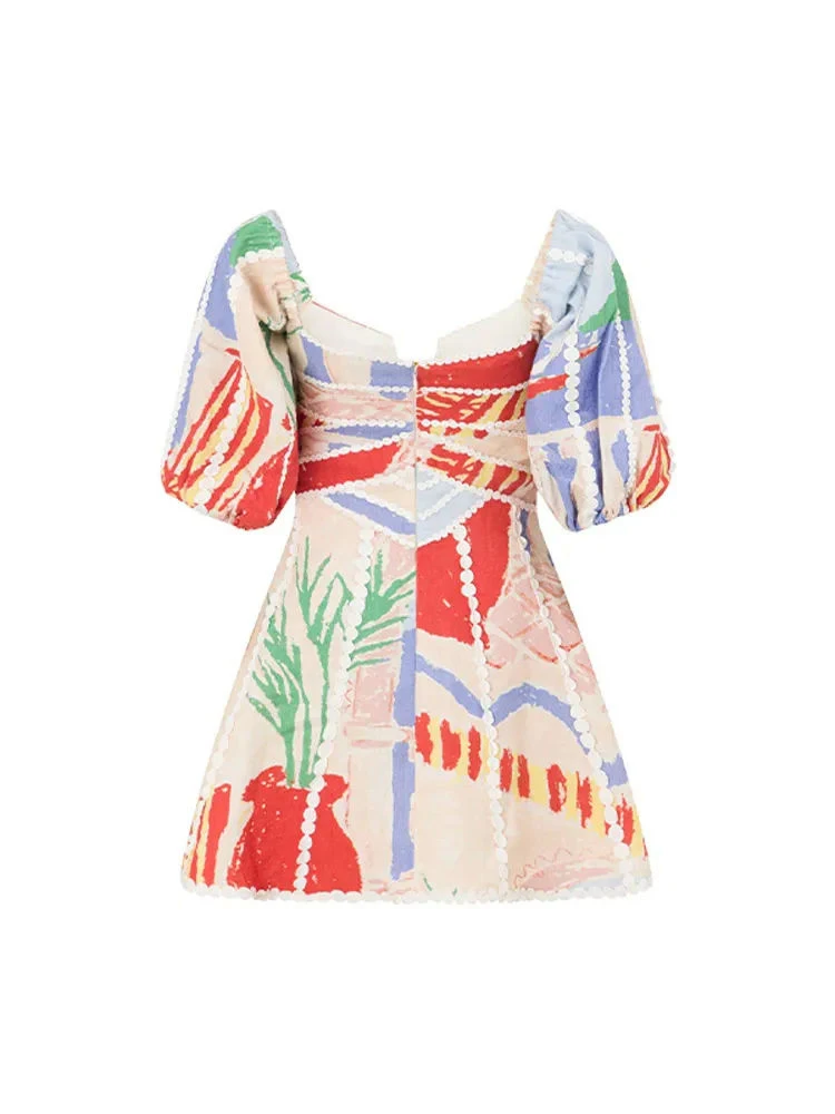 GALCAUR Платье без бретелек с принтом женское платье разрезом на шее и открытыми