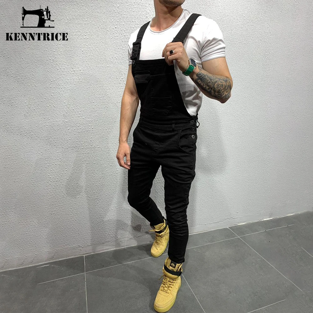 

Kenntrice Jeans for Men Stylish Classic Slim Fit Multi-pockets Denim Overalls Jumpsuit Solid Color Trousers Suspender Pants
