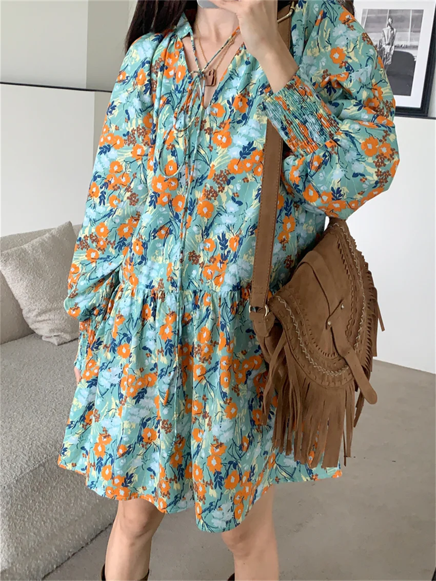 

HziriP S-M Sunscreen Florals Mini Dress Hot Holiday Chic Summer 2022 New High Waist Loose All Match Casual OL Printed Daily