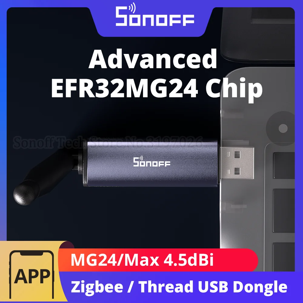 Фото SONOFF Dongle Plus MG24 Zigbee Thread USB-ключ EFR32MG24 Новый мощный чип Max 4,5 дБи Высокоместная антенна Алюминий Zigbee2MQTT №1