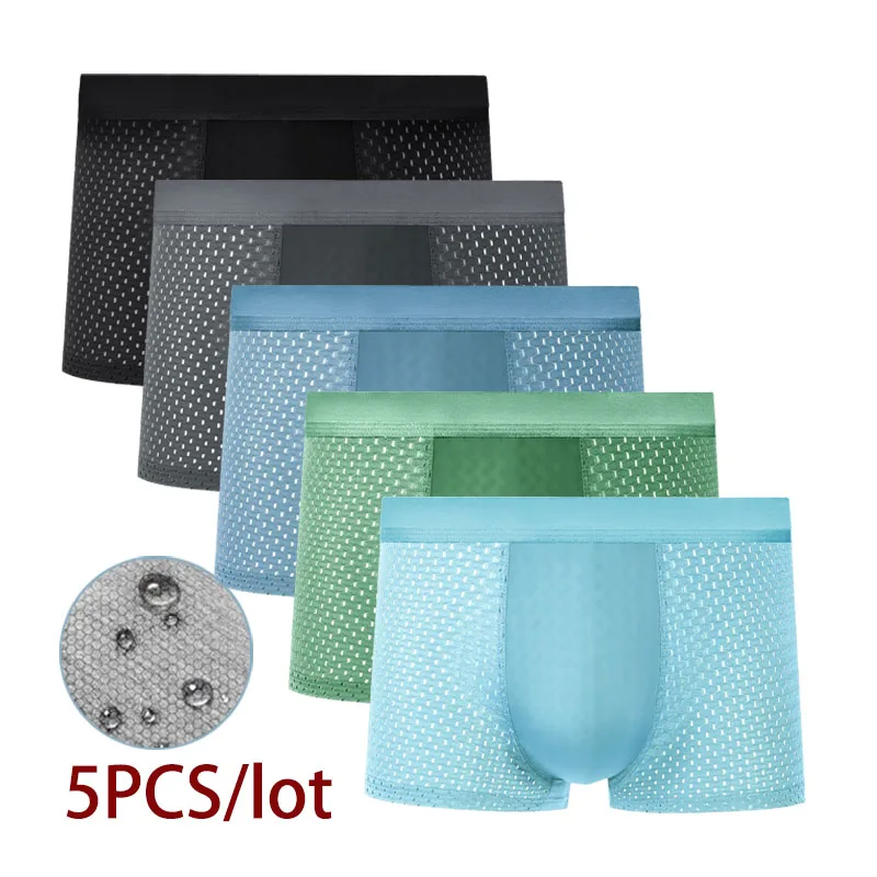 5PCS/Lot Mesh Men Panties Underwear Boxers for Men Boxer Underwear Male BoxersShorts Homme Sexy Graphene Breathable Quick-drying
