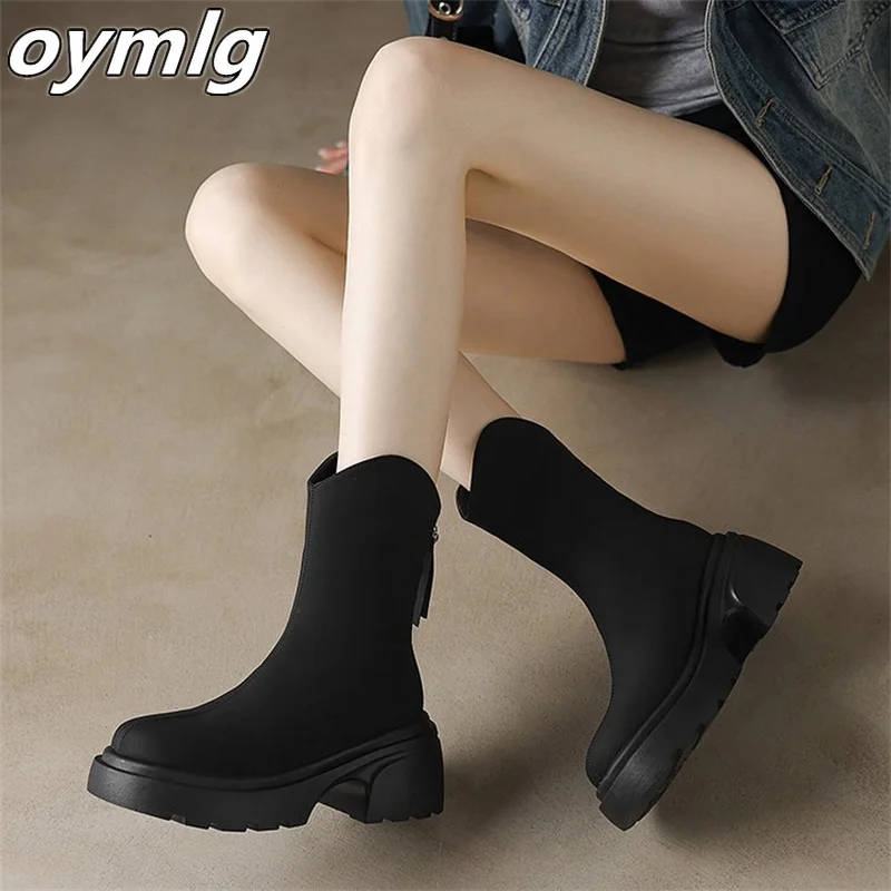 Облегающие сапоги на толстой подошве для женщин новинка осень-зима 2024 маленькие