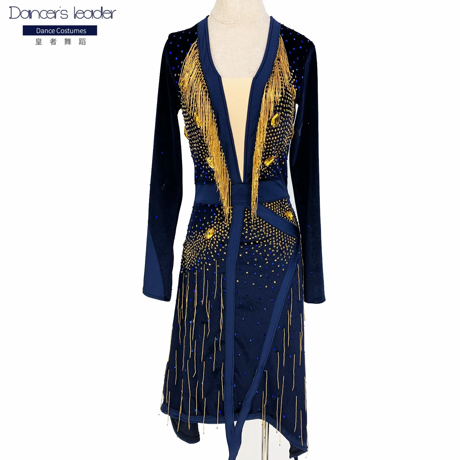 

High-end Custom Latin Dance Dress Adult Children Dance skirt Woman Cha Cha Tango Gold Tassel Professional Costumes