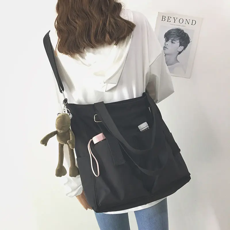 Waterproof Bag Large Capacity Canvas Bag Female Messenger Korean Student Harajuku Japanese One-shoulder Large Bag Tote Bag images - 6