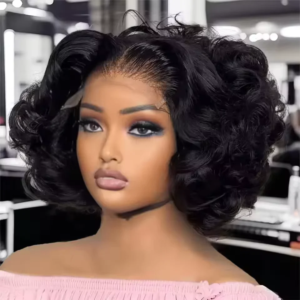 Фото Парик из натуральных волос Egg Curly Super High 300% Density, с кружевной передней частью 13x4, парик-боб из натуральных волос с кружевной передней частью 13x4 HD для чернокожих женщин №5