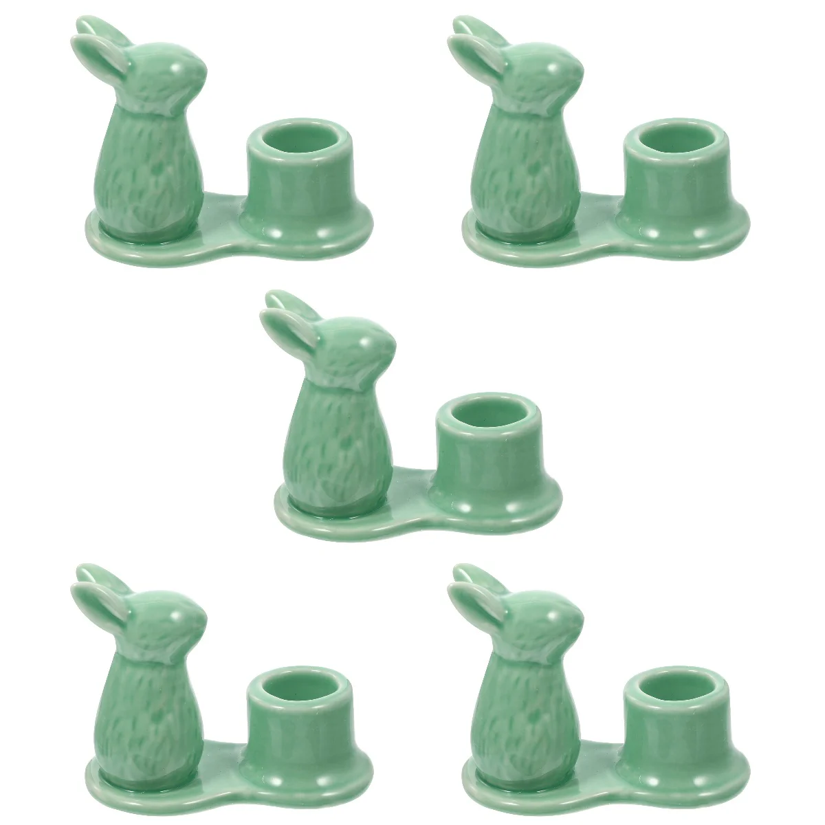 

5pcs Rabbit Design Holder Cartoon Holder Ornament Ceramic Candlestick Holder