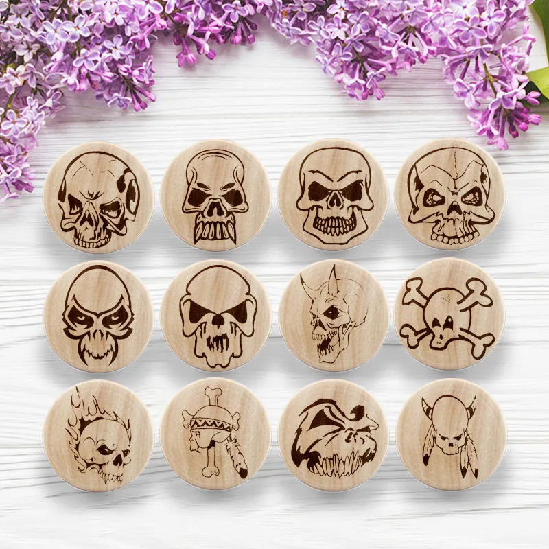 

XMSJ Creative Wooden Engraved Skull Knob Boho Nursery Drawer Pull Rustic Doorknob Nature Wood Cabinet Pulls Furniture Handles