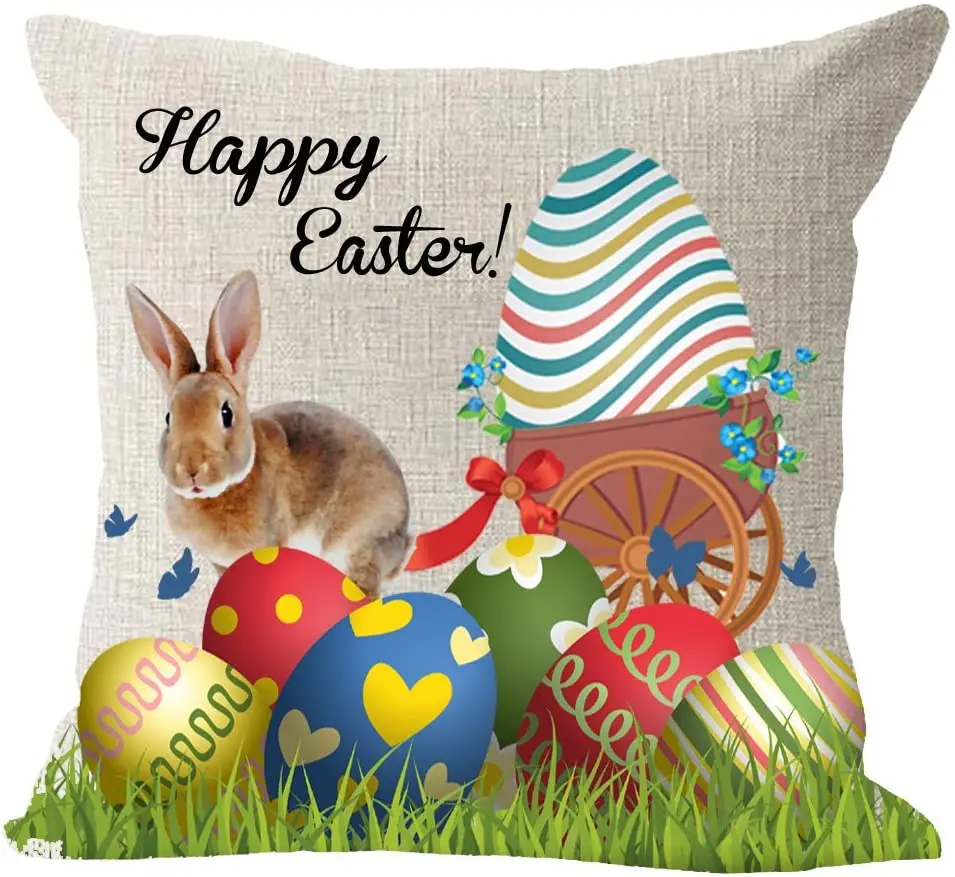 

Квадратный Хлопковый чехол с изображением пасхальных цветных яиц, наволочка для дивана 18x18 дюймов