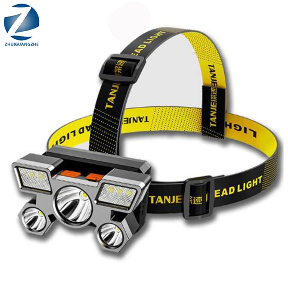 

Мощный 5-диодный фонарь, портативный светильник со встроенным аккумулятором и зарядкой от USB, налобный фонарь для кемпинга на открытом возду...