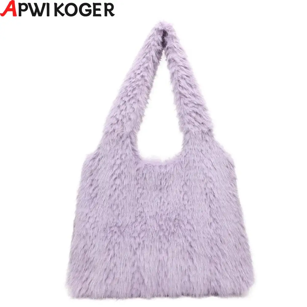 Женская плюшевая сумка через плечо большая вместительная модная меховая