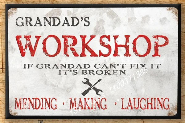 

Grandads Workshop Tin Sign Grandad Gift Metal Wall Plaque Shed Sign Man Cave Sign Grandad can fix it Sign Funny Sign Door sign