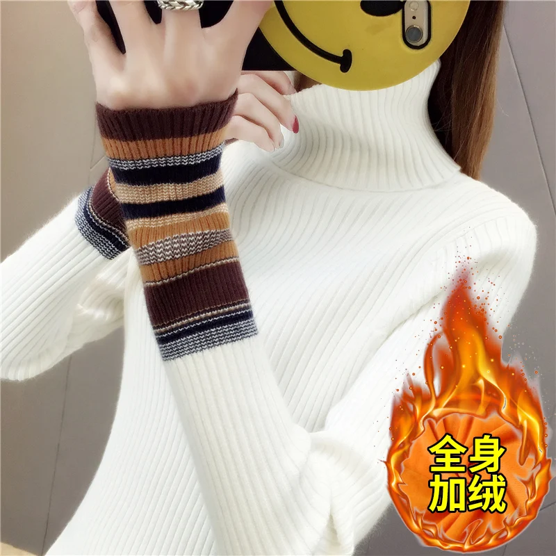 

Женский свитер, новая осенне-зимняя блузка с длинными рукавами и узким низом, свитер с высоким воротником