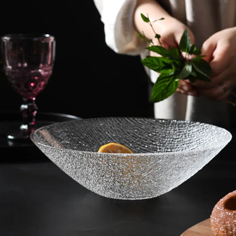 

Glass Fruit Plate Household Creative Plate Glass Fruit Plate Japanese Living Room Table Dim Sum Plate Dried Fruit Snack Plate