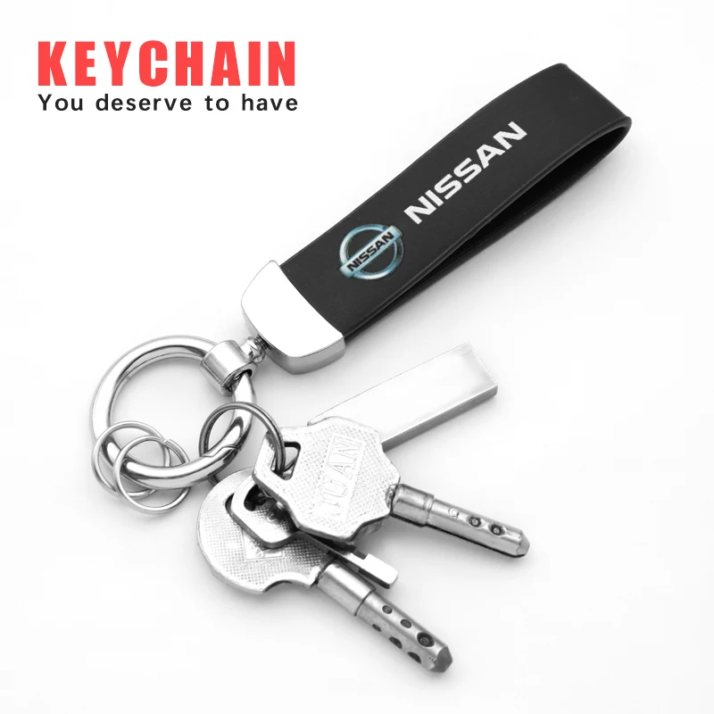 

Leather Car Emblem LOGO Keychain Men Women Motorcycle KeyRing For Nissan Qashqai J10 J11 Juke Nismo Tiida X Trail t30 t31 Murano