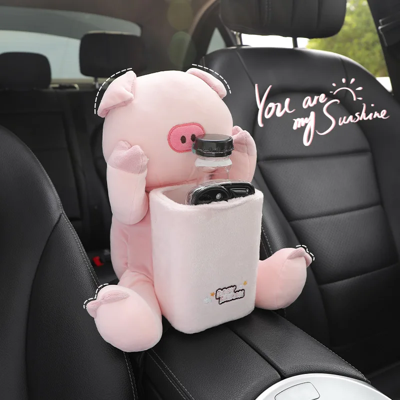 

Car Tissue Box Trash Can Two-in-one Interior Decoration Supplies Cartoon Cute Car Tissue Bag Creative Female Stowing Tidying
