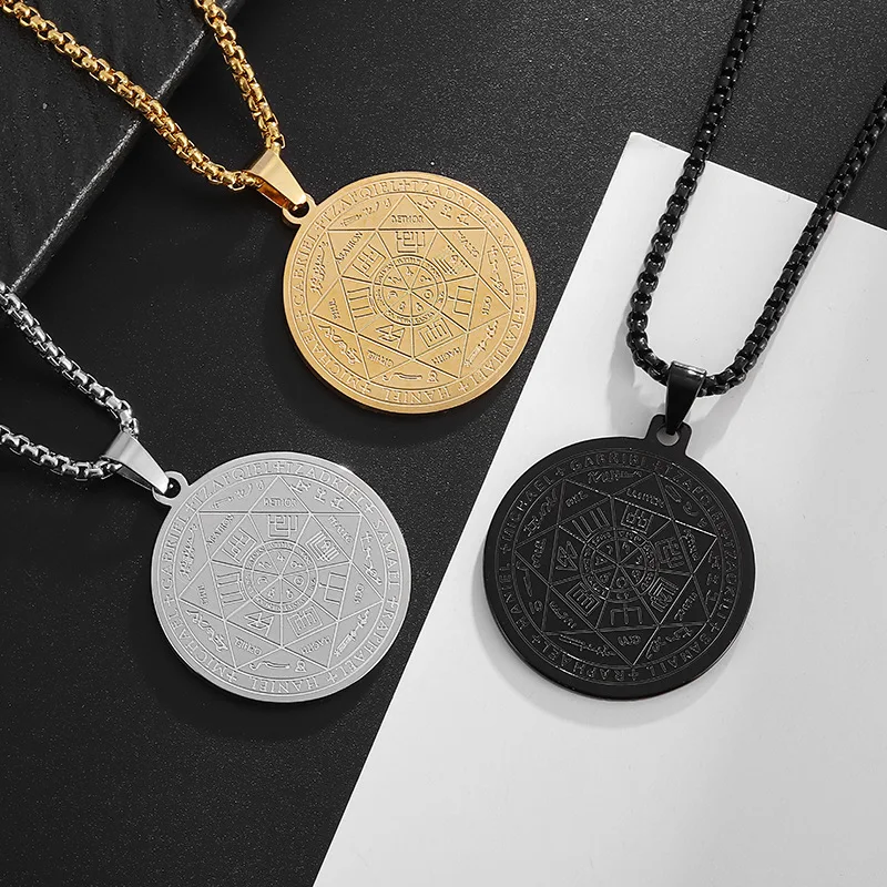 Нержавеющая сталь Соломон 7 архангелы круглая медаль кулон ожерелье для мужчин