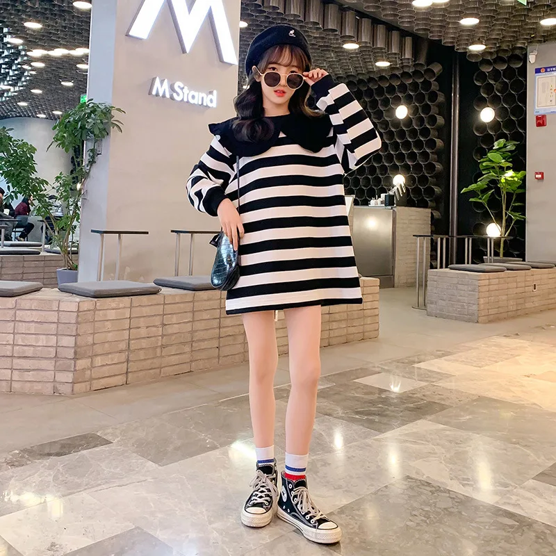 

Lace collar girls striped long-sleeved T-shirt sweater large lapel 2022 spring and autumn new fashion trendy