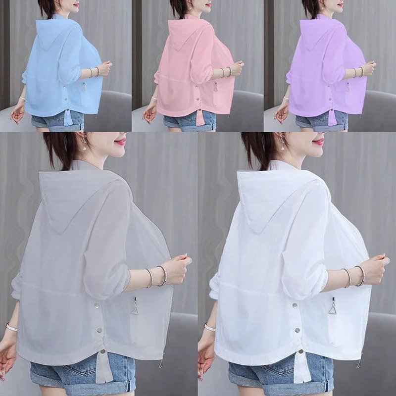 

Loose Hooded Oversized Sun Protection Clothing Women's Long Sleeve Anti-UV Summer Top Jacket Female Breathable Thin Coat X174