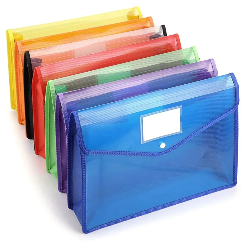 

7 Pcs Multicolor A4 Plastic Button Bags Large Capacity File Bags Sorted Storage Label Bags for School Home Work Office