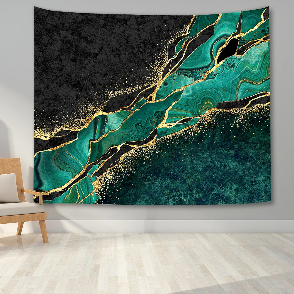 

3D Marble Texture Tapestry Green Golden Marbling Tapestries Modern Art Wall Blanket Cloth Living Room Bedroom Decor Wall Hanging