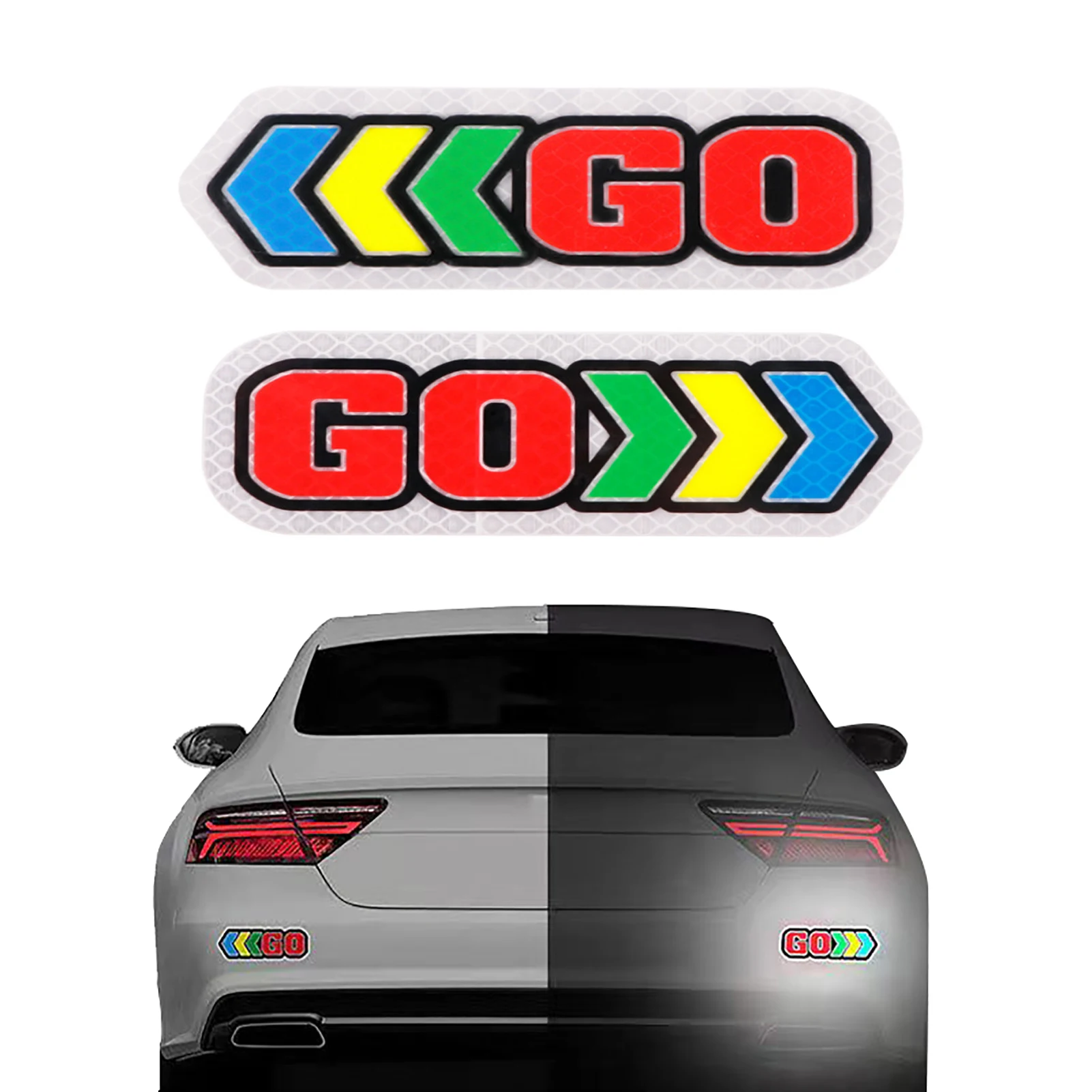 

Car Reflective Reflector Sticker Self Adhesive GO Arrow Creative Safety Warning Tape Stickers Car Motorcycle Decal Accessories