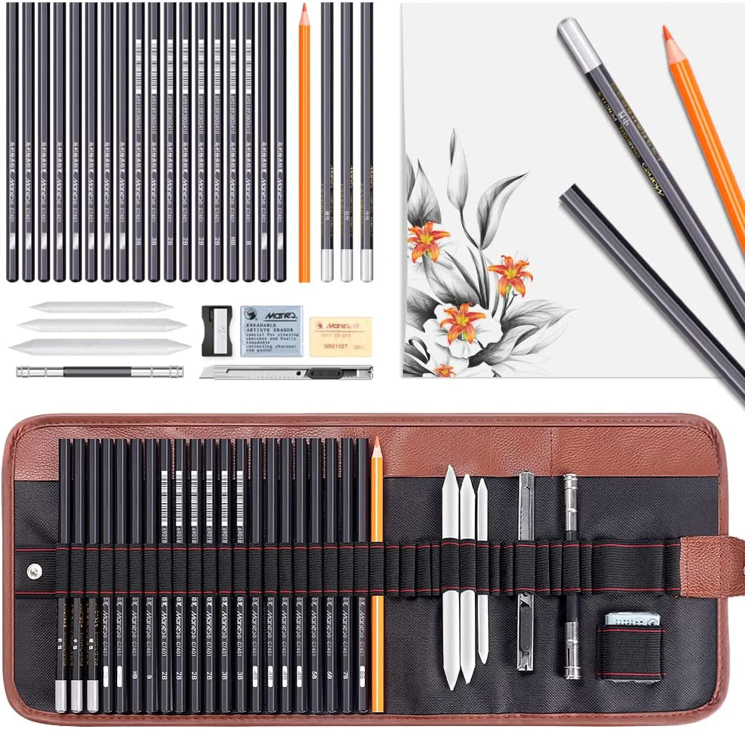 

30 Pcs Sketch Pencils Charcoal Drawing Set Sketching Pencil Set of Graphite Pen Eraser Craft Art Supplies for Beginners Artist