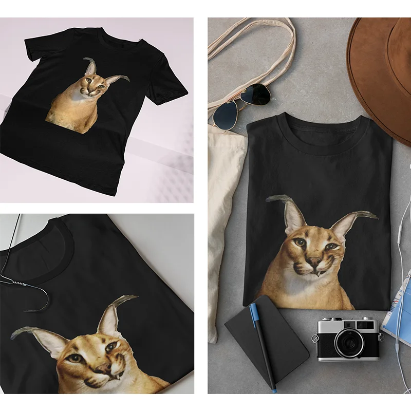 Большая футболка Floppa с забавным мемом Милая рисунком кошки и животного топы