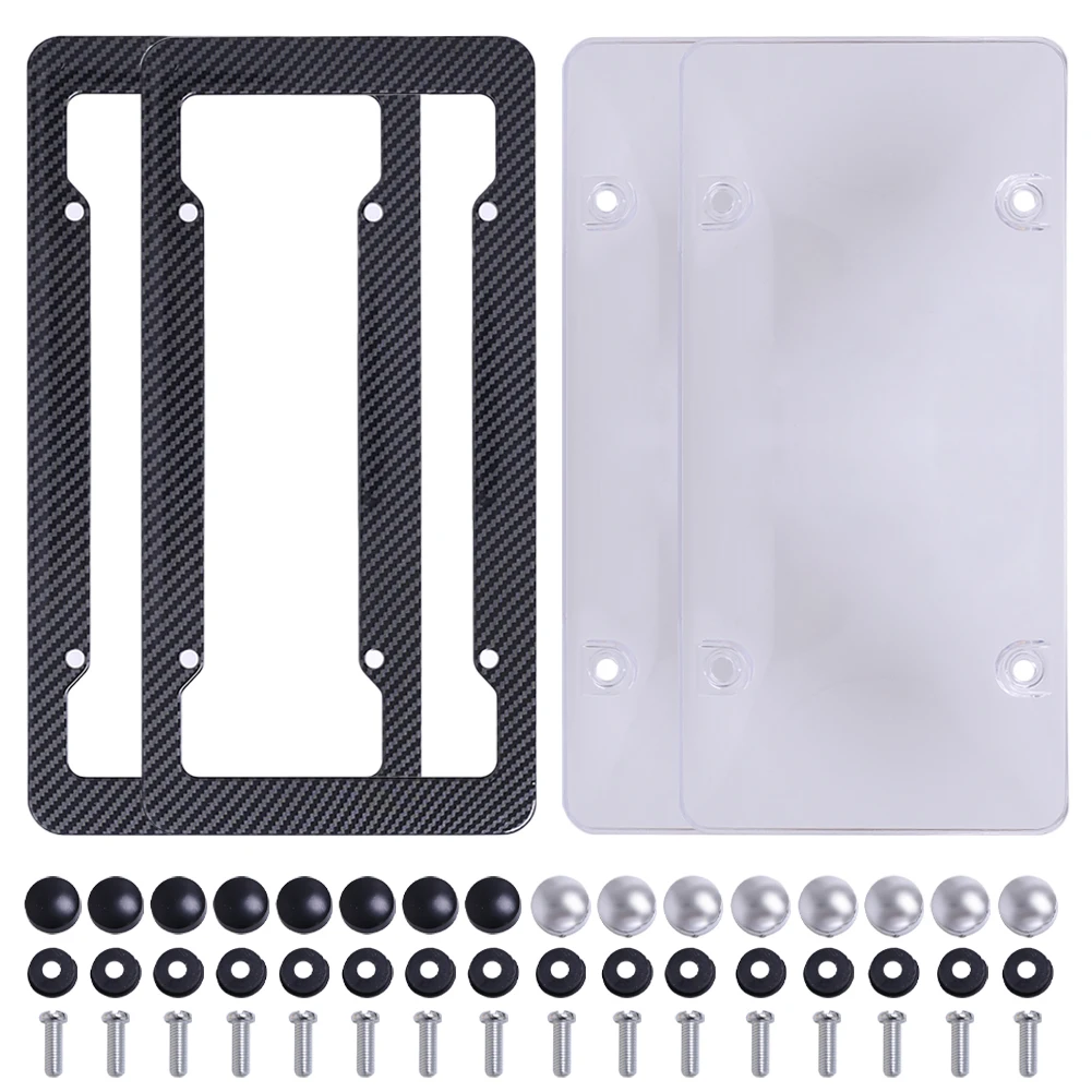 

4Pcs License Plate Frame Smoked Gray License Plate Cover Carbon Fiber Frame Protector for US Canada License Plates with Screws