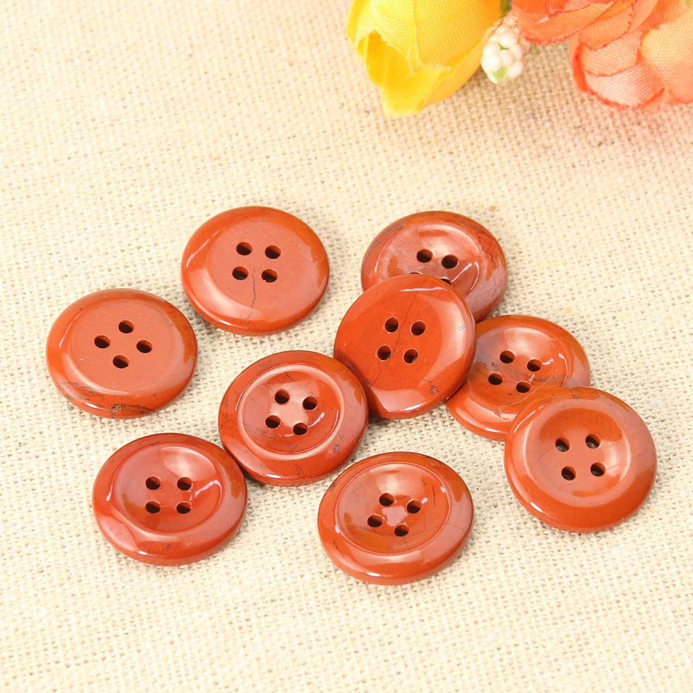 

Muy Bien 5pcs Red Jasper 4 Holes Round Jade Stone Buttons Craft Clothing Decor DIY Scrapbooking Accessories Sewing Supplies