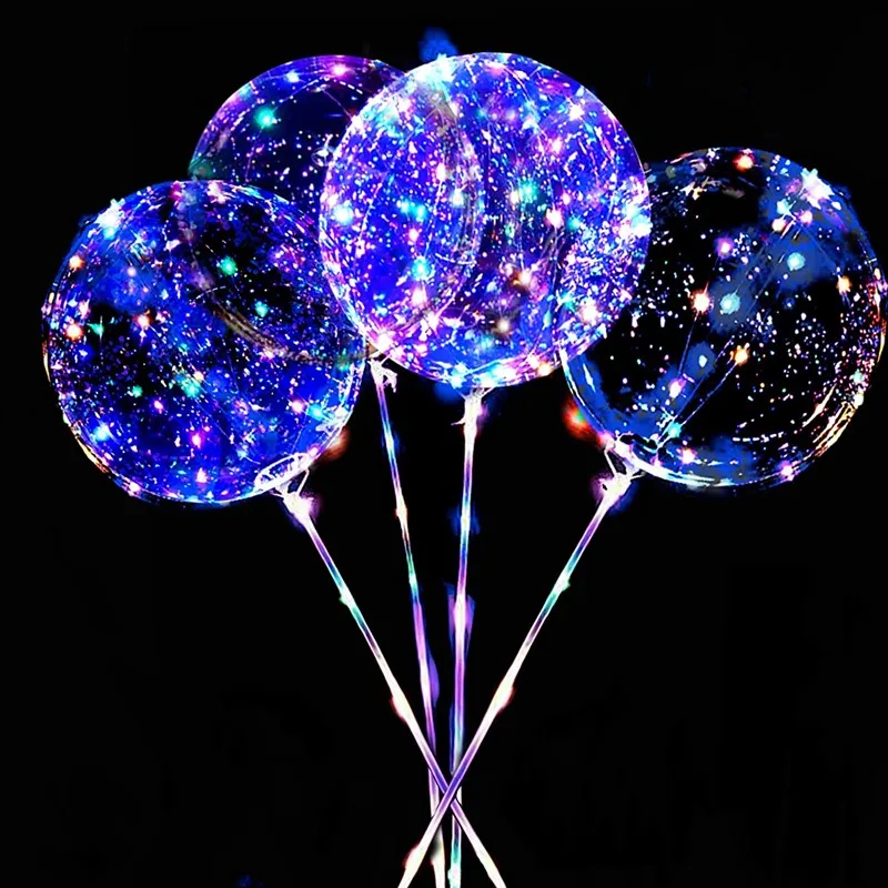 10Pcs ​LED Light Up Bobo 20Inch Clear Helium Balloon With Stick for Halloween Christmas Wedding Birthday Party Decoration Globos