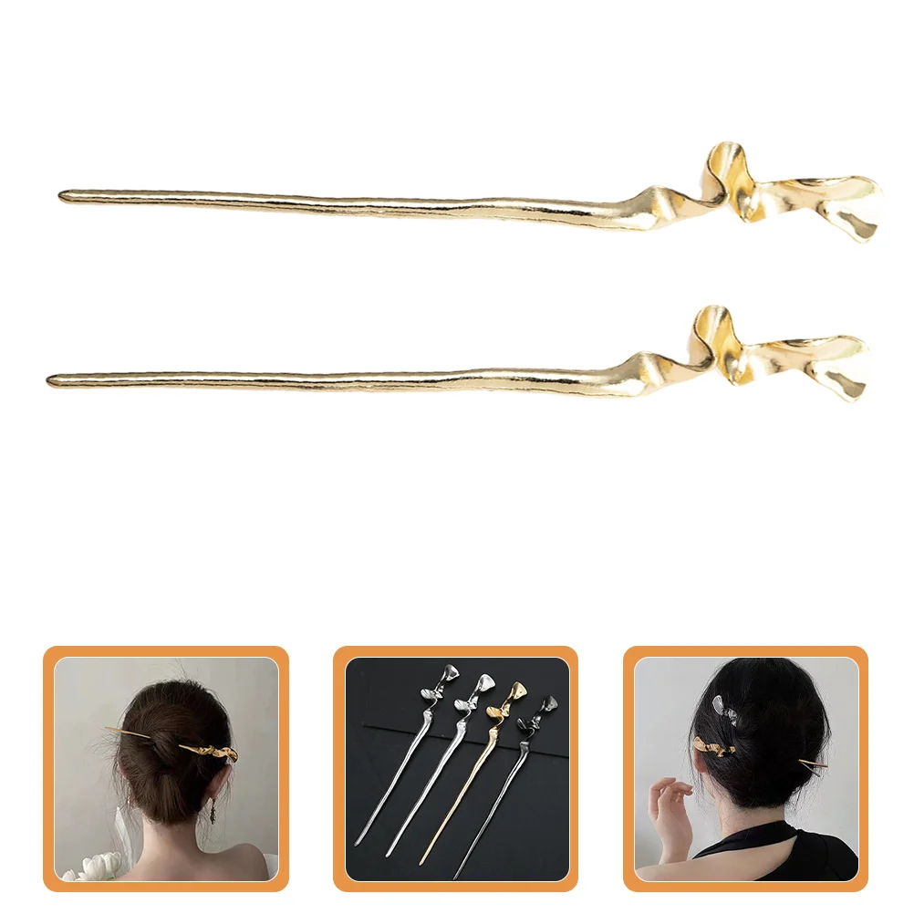 

2 Pcs Geometric Metal Hair Chopsticks Wedding Shawl Minimalist Jewelry Women Long Bun Accessories Zinc Alloy Miss