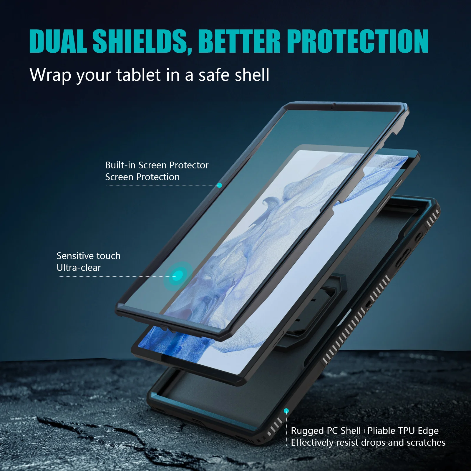 Чехол для Samsung Galaxy Tab S8 Plus 2022/Galaxy S7 FE 2021/Galaxy 12 4 дюйма встроенная защита экрана и