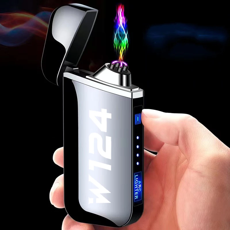 

Benz W124 metal flameless electric lighter LED power display touch-sensitive dual-arc plasma USB lighter car accessories