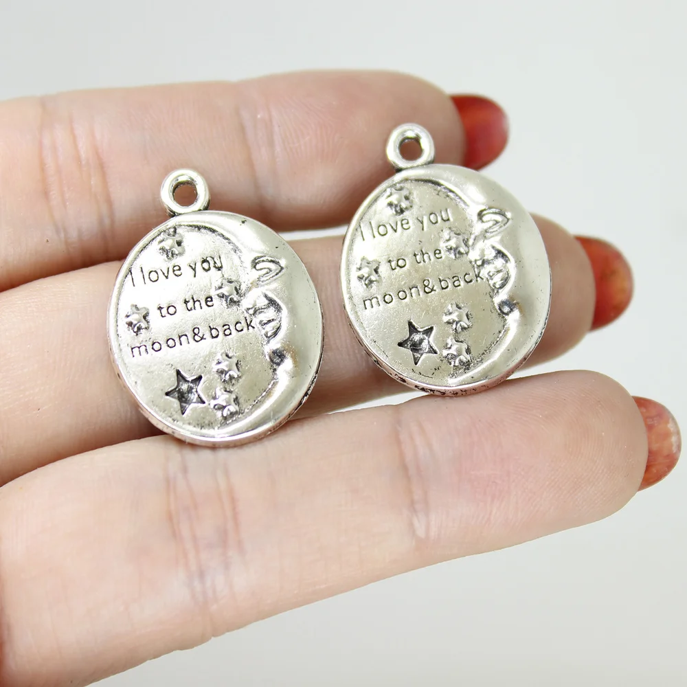 

10 шт./лот круглые подвески в виде слов античный серебряный тон I Love You To The Moon & Back Подвеска для сережек ожерелья браслета DIY ювелирные изделия