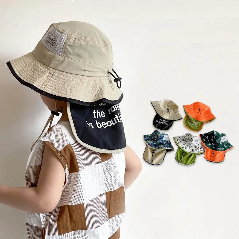 

New Letter Baby Bucket Hat Summer UV Protection Baby Boy Girl Sun Hats Adjustable Wide Brim Kids Fisherman Panama Cap 모자