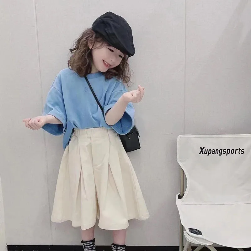 

Summer girls' suits Japanese college style simple T-shirt pleated culottes two-piece set girls clothes Girls Sets