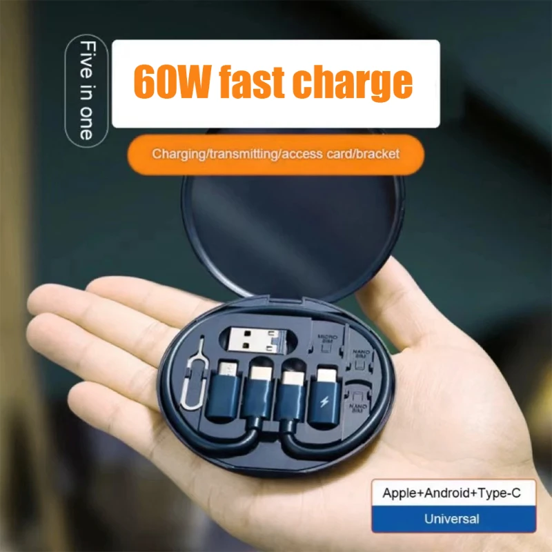 Кабель 9-в-1, внешний многофункциональный кабель USB C Type-C Micro Lightning, 60 Вт, разъем для SIM-карты