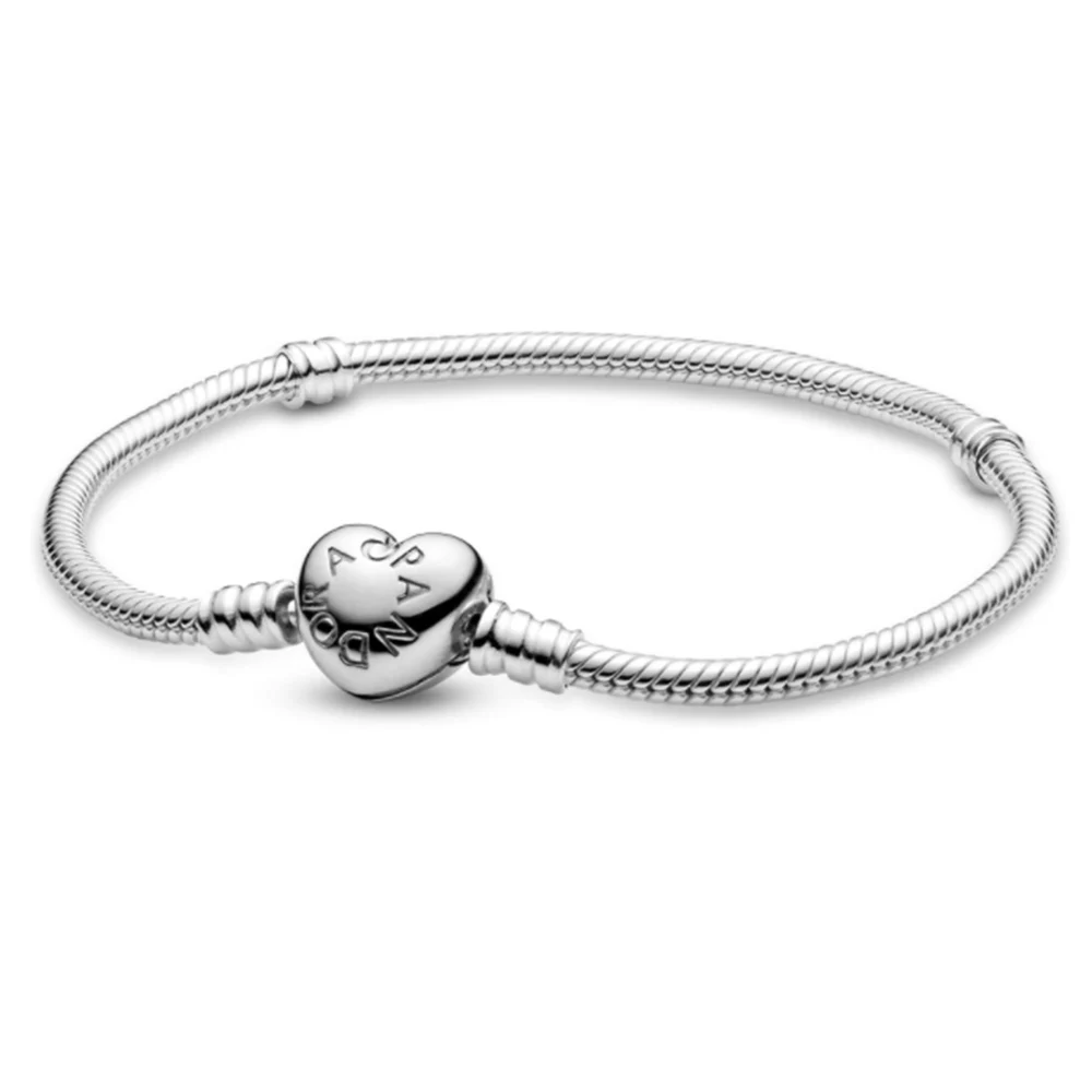PANDORA – Bracelet en chaîne serpent pour femmes, fermoir en forme de cœur, cadeau d'anniversaire, marque de mode, Simple, bricolage, fabrication de bijoux