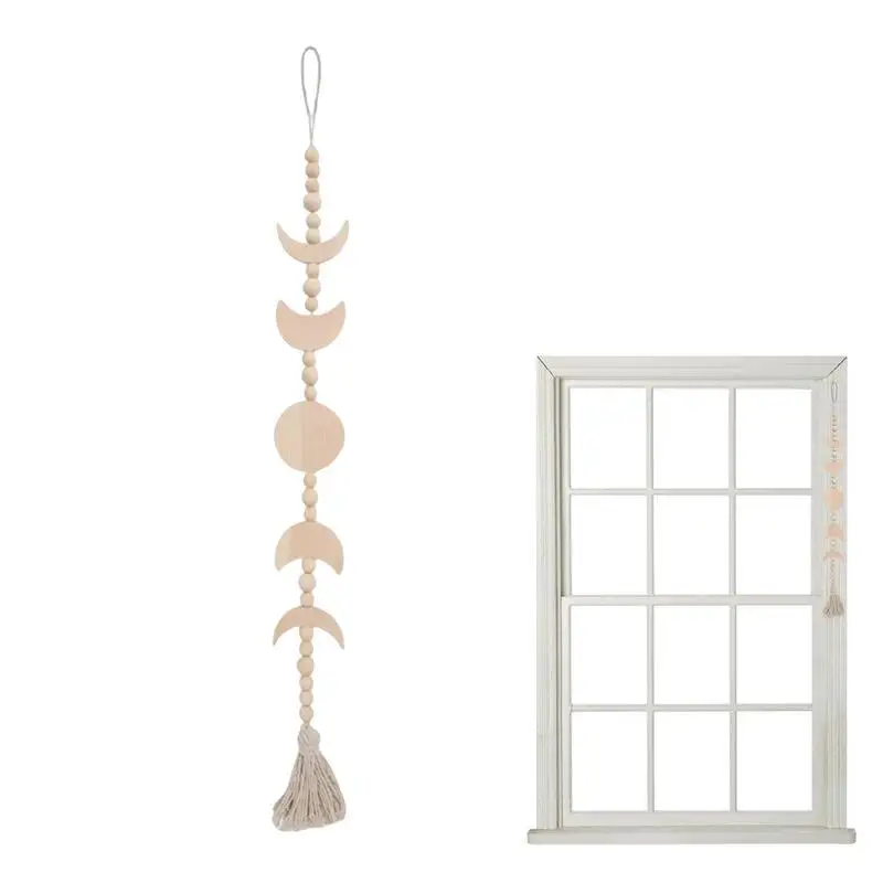 

Long Wooden Moon Phase Tassel Wall Hanging Decoration Boho Home Wall Decor Moon Garland Bedroom Living Room Decor Gift