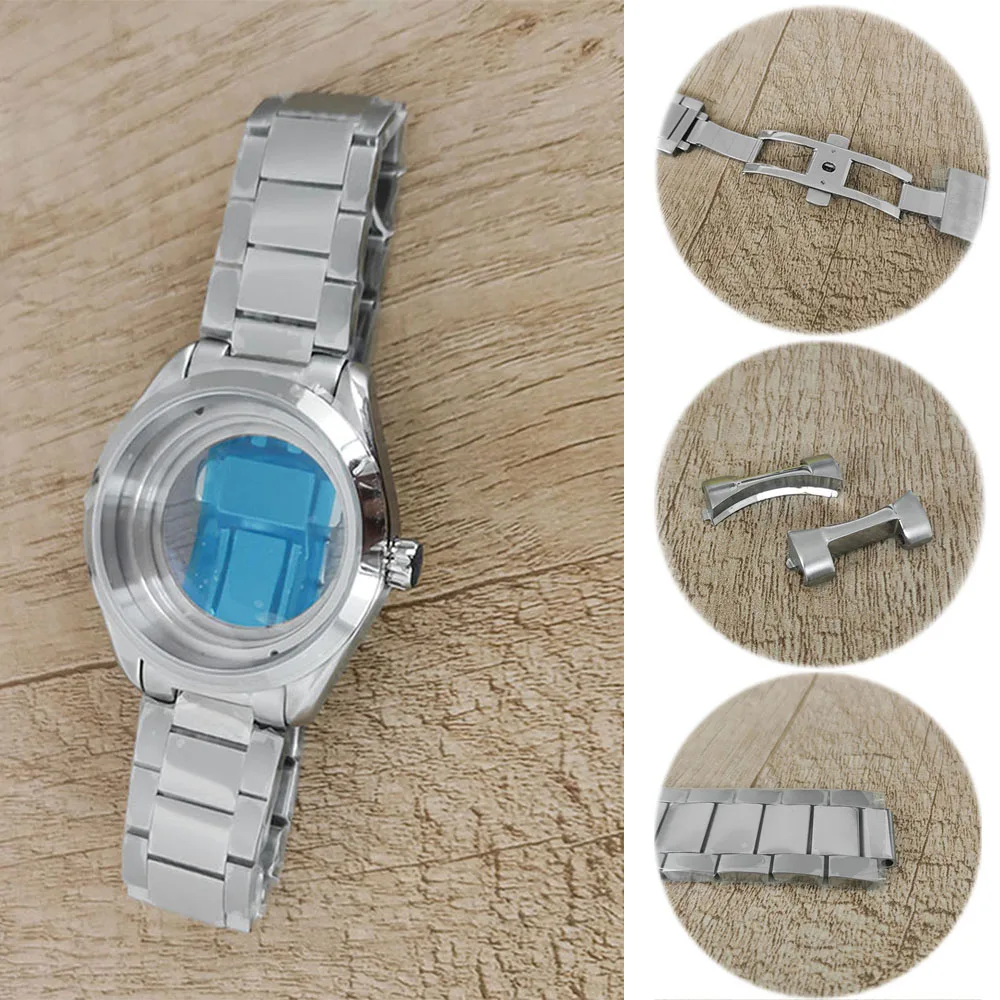 

2023 New 41mm Watch Case + Strap for NH35 NH36 Movement Sapphire Glass Transparent Bottom Steel Case for NH35/36/4R/7S Movement