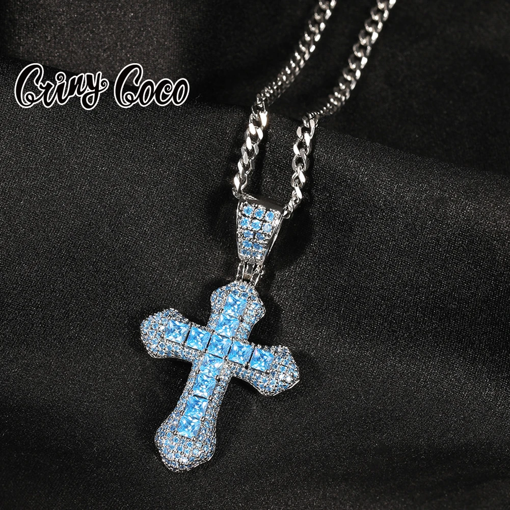 

Cring Coco Christian Jesus Cross Necklaces Punk AAA Cubic Zirconia Pendant Men's Rope Chian Necklace for Hip-hop Boy Gifts 2022