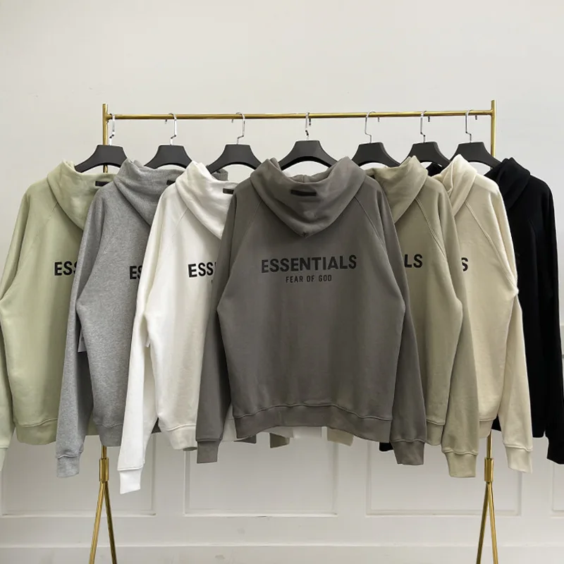 

New Essentials Men Hoodie Sweatshirt Fashion Brand Back Rubber Letter 100% Cotton Hip Hop Loose Unisex Oversize Hoodie