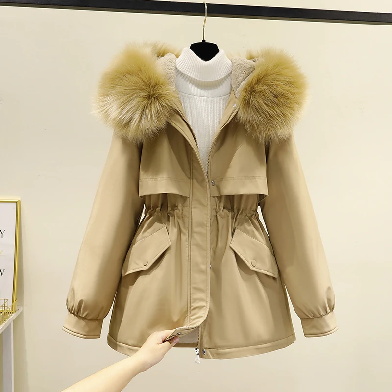Winter Women Parkas 2022 New Jackets Fur Collar Fashion Snowsuit Long Sleeves Loose Coats Korean Pocket Female Clothing