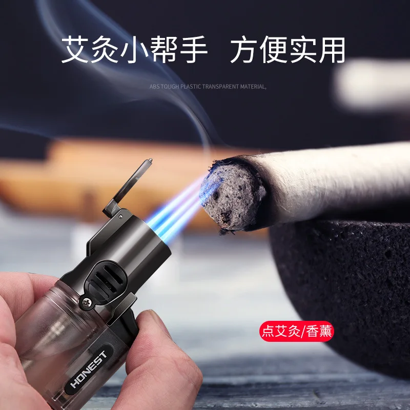

Baicheng transparent three-straight strong lighter outdoor fire portable smoking set smoke accesoires blunt holder smoke