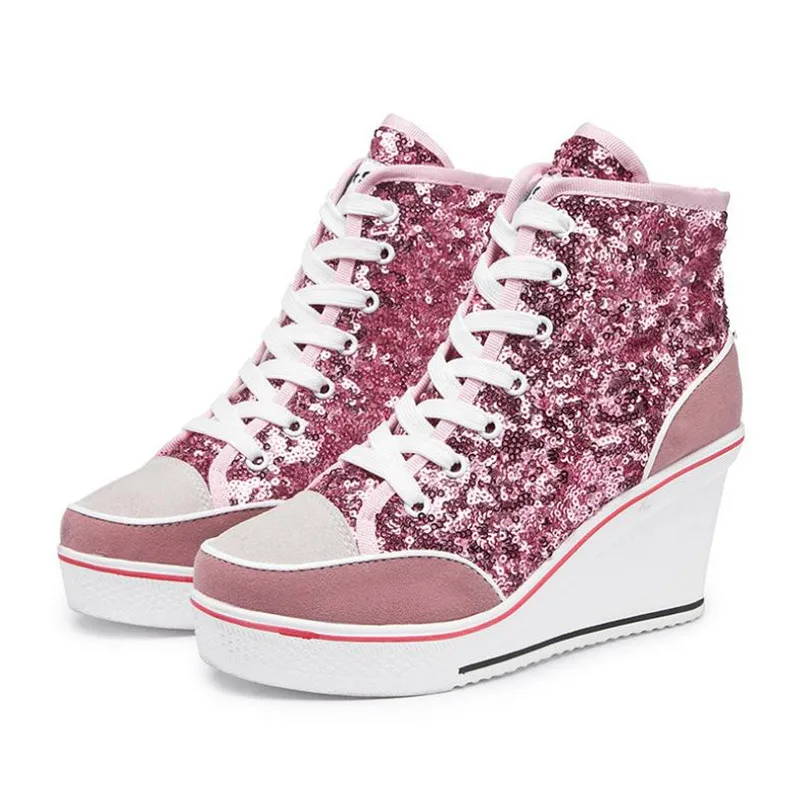 

Женские парусиновые туфли на танкетке, с блестками, Размеры 35-43