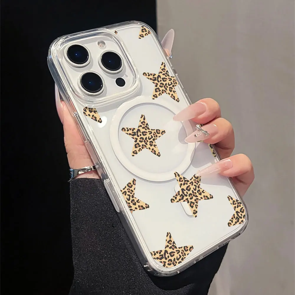 Чехол для телефона с леопардовым принтом и звездами для iPhone 17, 16, 15 Pro Max, 14, 11, 13, 12 Pro Max, 16E, 17E, 16, 14 Plus, Air, с поддержкой беспроводной зарядки (art.: 3920dc8fd009c) - 3920dc8fd009c